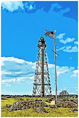 Flag Waves By Marblehead Light Skeletal Tower -Digital Painting